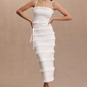 V. Chapman Lily Ruched & Ruffled Stretch Midi Dress